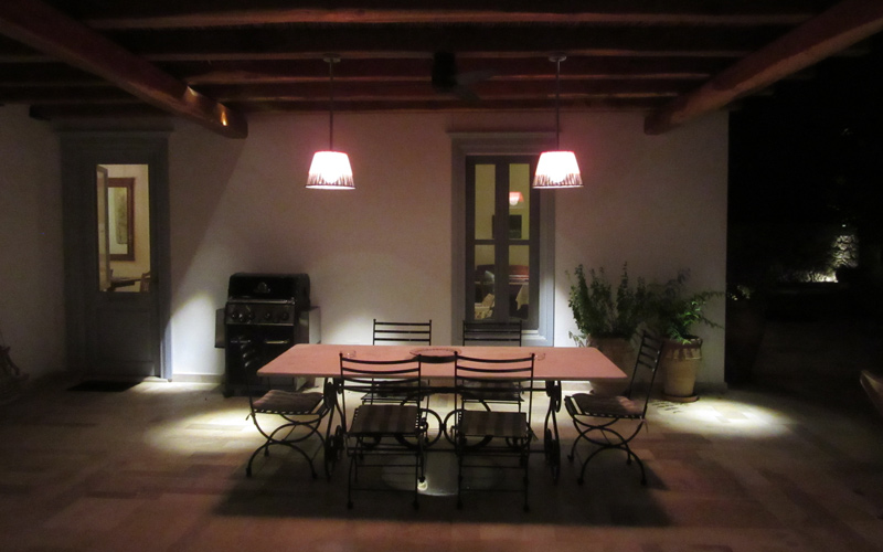 outdoors dining area at night