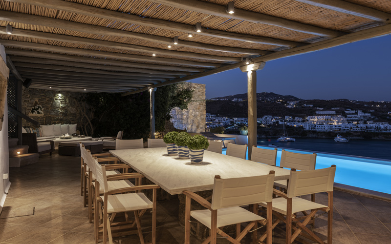 outdoors dining area at night