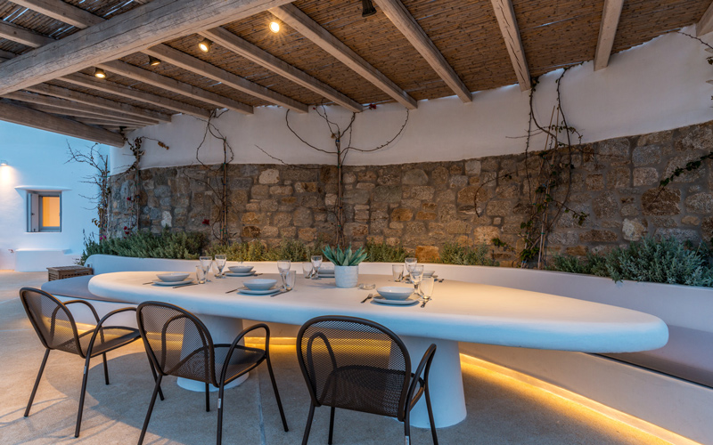 outdoors dining area at night