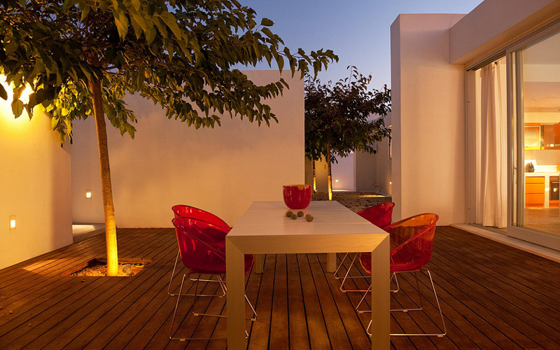 outdoors dining area at night
