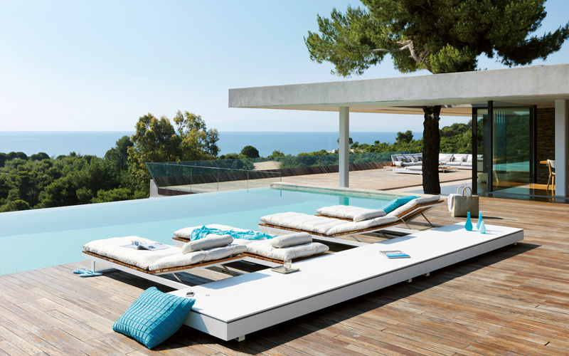 pool area with sunbeds