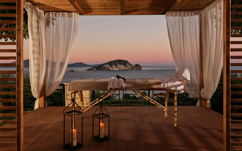 outdoors massage table at sunset