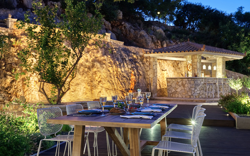 outdoors dining area at night