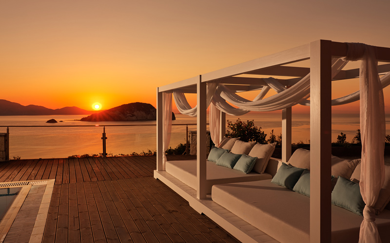 outdoors sitting area at sunset