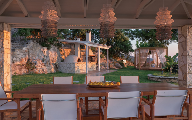 shaded dining area