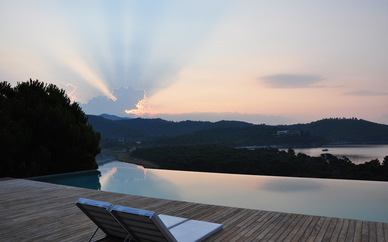 pool area at sunset