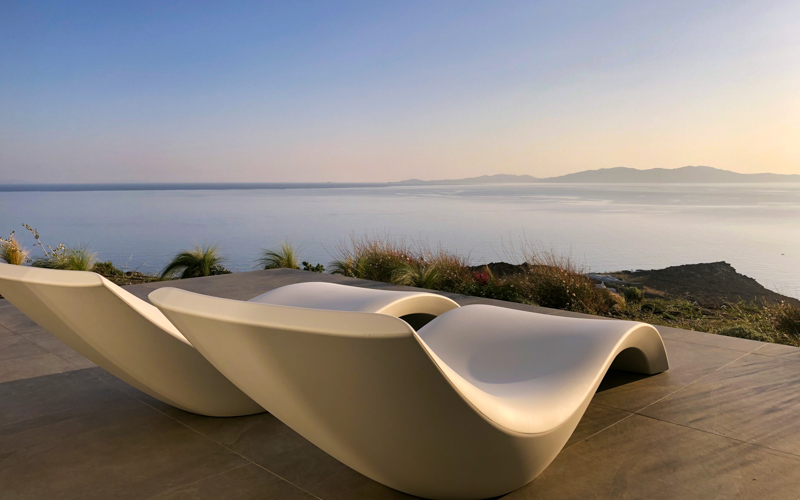 lounge chairs with sea view