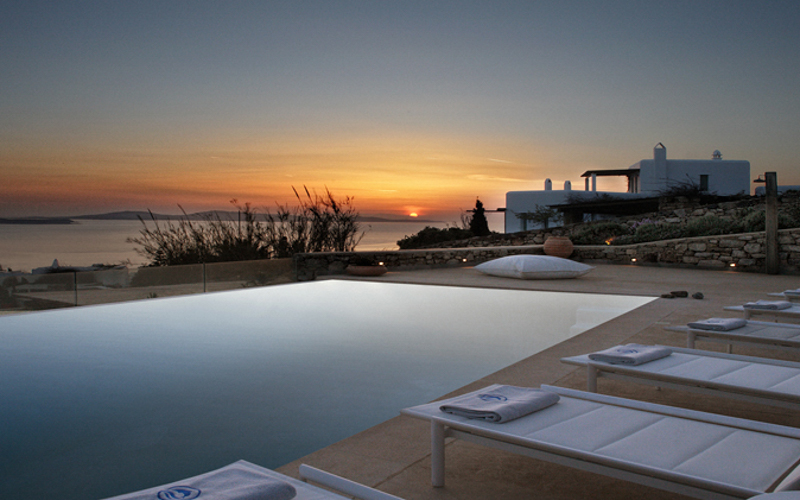 pool area at sunset 
