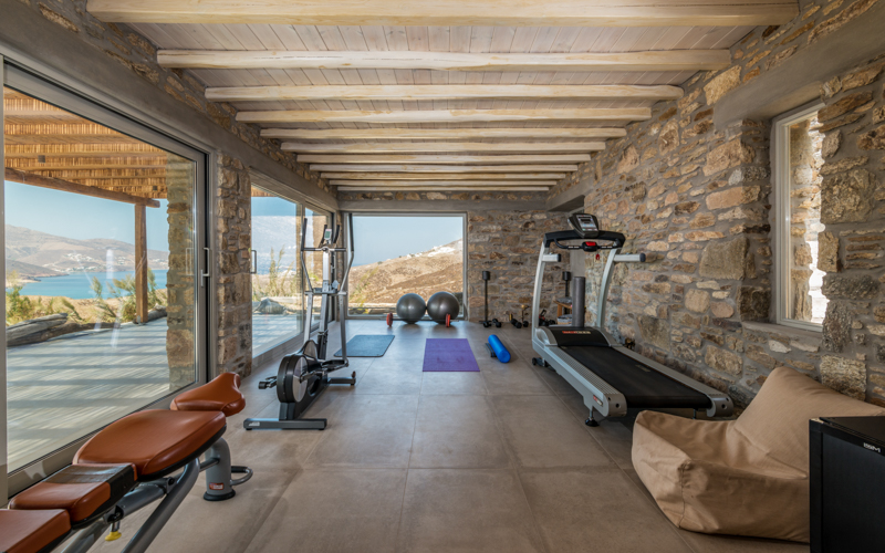 indoor gym area with sea view