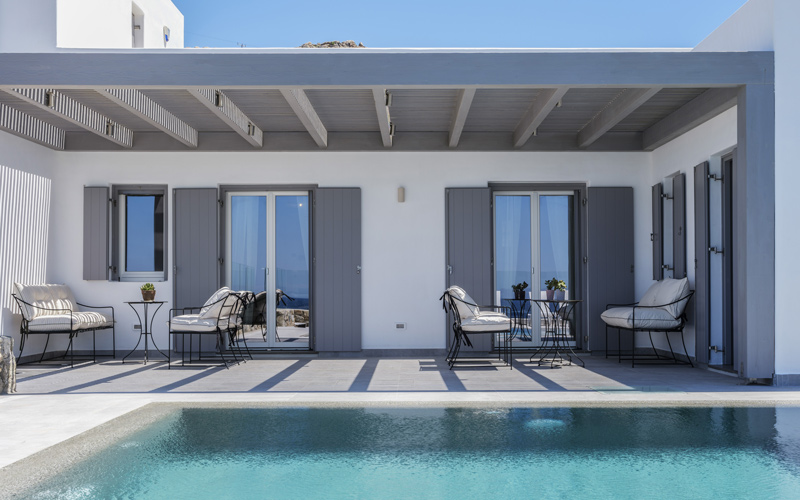 shaded outdoor lounge area