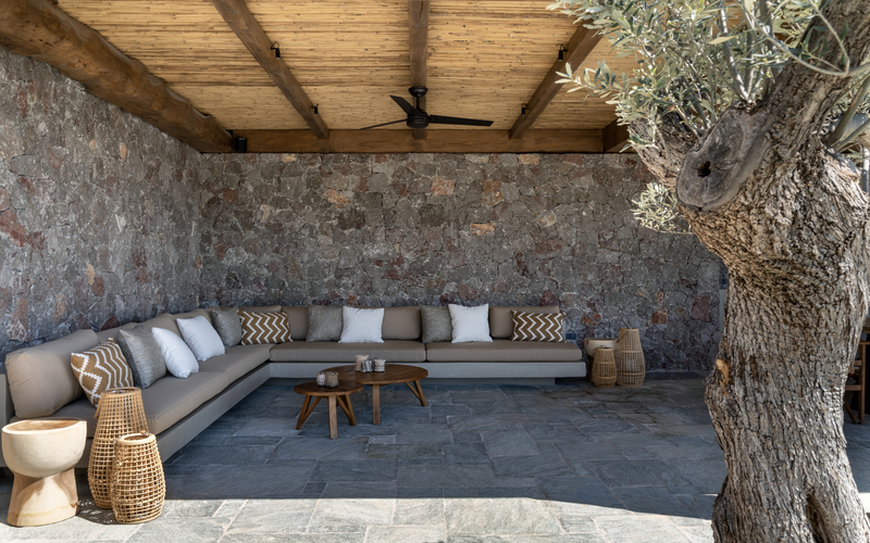 outdoor shaded lounge area