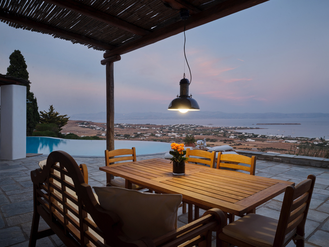 pool area with dining table