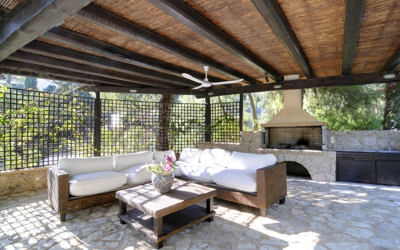 outdoor shaded lounge area