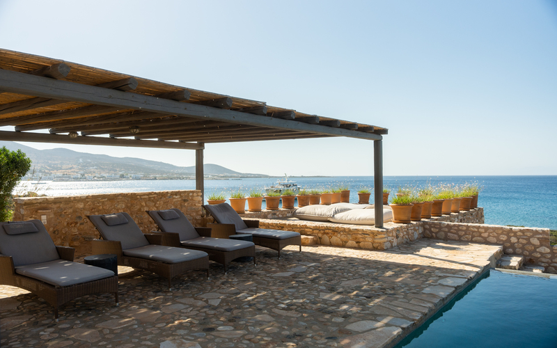 pool area with sunbeds