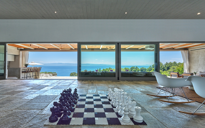 living area with floor chess