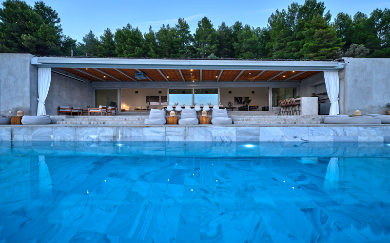 pool area with sunbeds