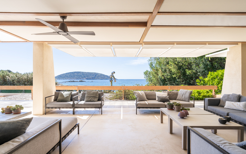 outdoor shaded lounge area
