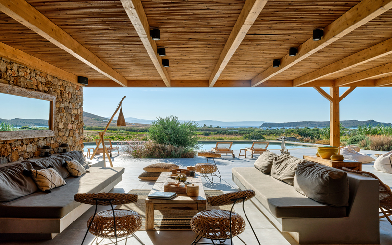 outdoor lounge area by the pool