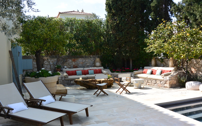 outdoor lounge area by the pool