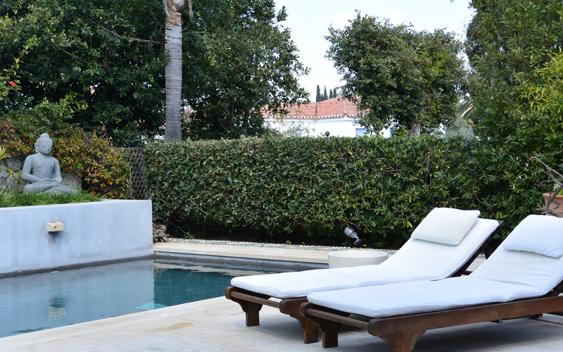 pool area with sunbeds