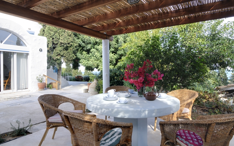 outdoor shaded lounge area 