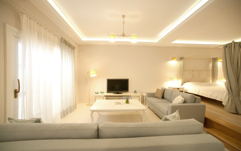 master bedroom with sofas and TV
