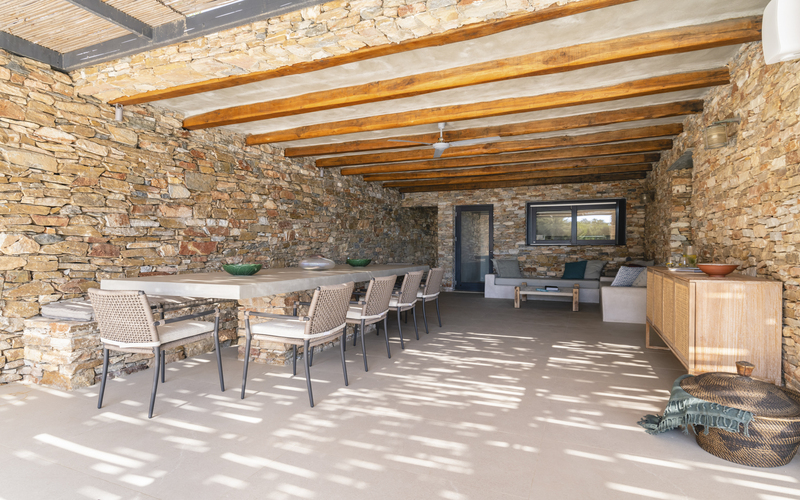 shaded dining area