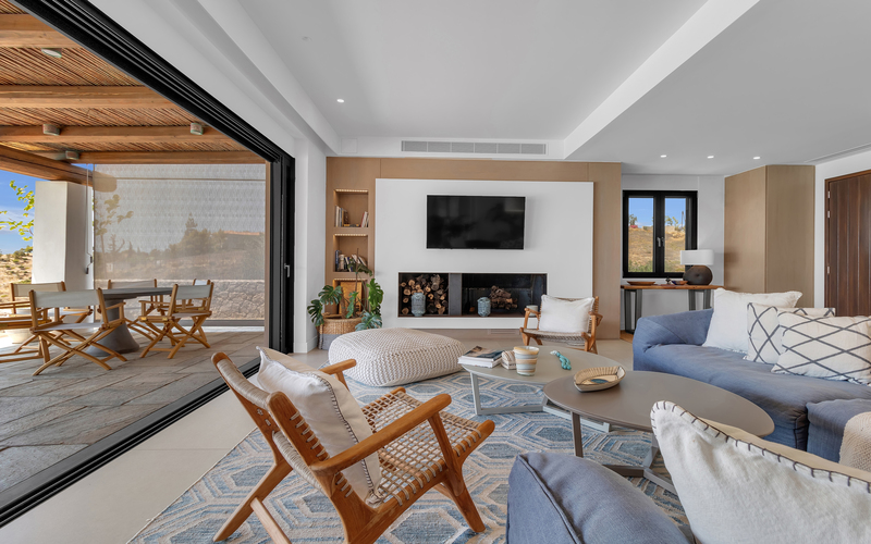 living area with access to pool area
