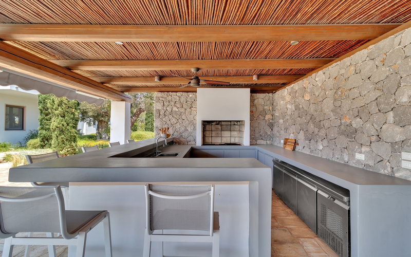 outdoor shaded kitchen area