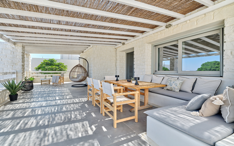 outdoor shaded lounge area