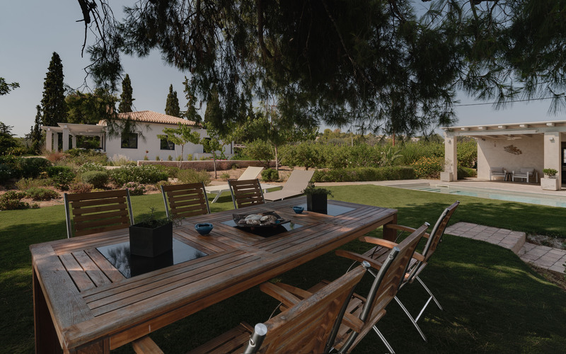 shaded outdoor dining area