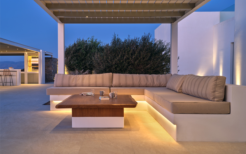 outdoor lounge area with built in sofa 