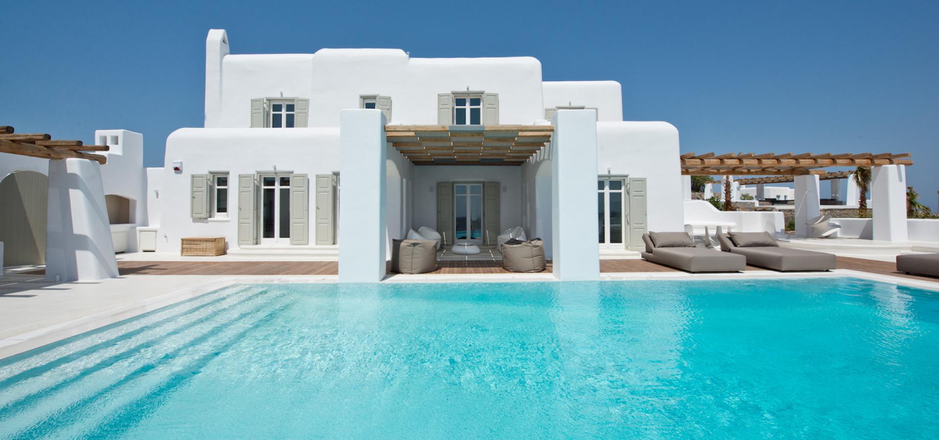 front side of the villa with pool